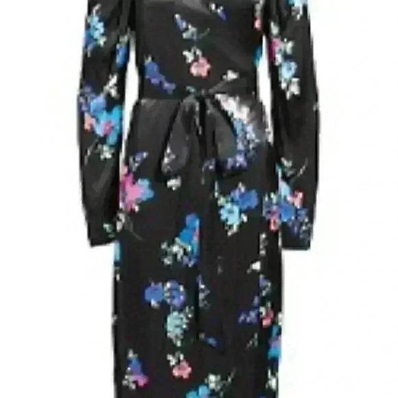 NEW ROTATE BIRGER CHRISTENSEN Black FLORAL PRINT WRAP DRESS - Picture 3 of 14